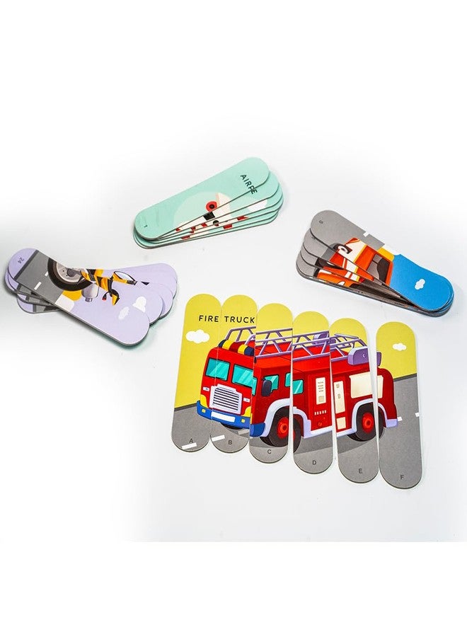 THE BOOK TREE Transport Stick Puzzle | 24pcs Double-Sided Cardboard Puzzles | 8 Fun Vehicle-Themed Puzzles for Learning & Play | Boosts Creativity & Focus | Ideal for Ages 3+ - Image 4